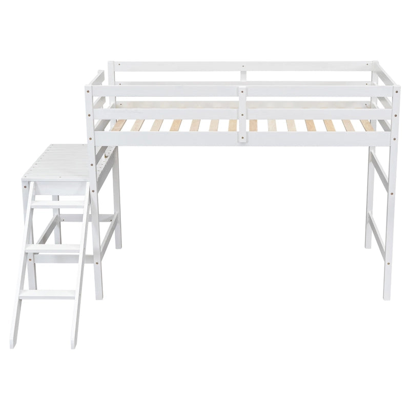 Letto soppalcato basso con piattaforma e scaletta