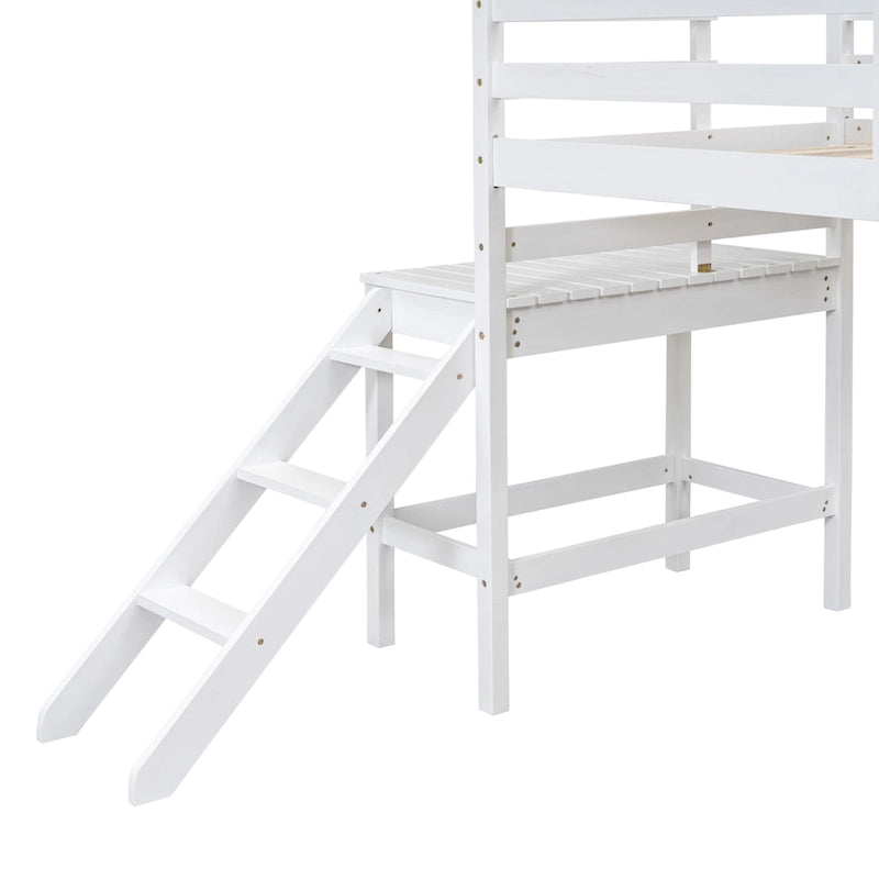 Letto soppalcato basso con piattaforma e scaletta