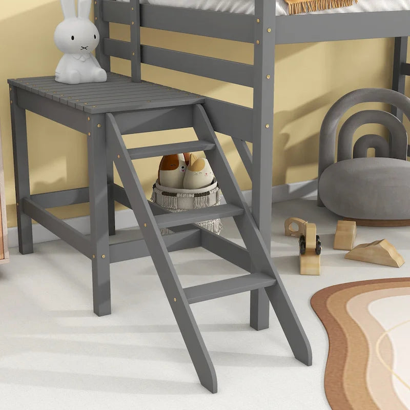 Letto soppalcato basso con piattaforma e scaletta