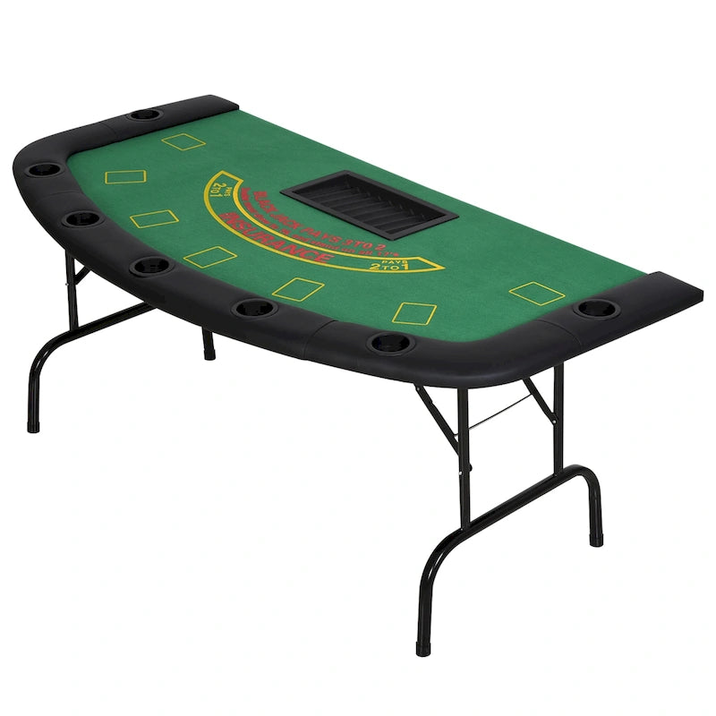 Folding Poker Table with Cup Holders and Chip Tray