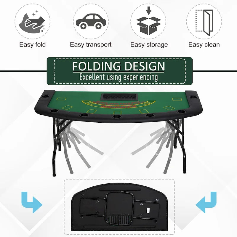 Folding Poker Table with Cup Holders and Chip Tray
