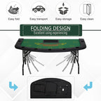 Folding Poker Table with Cup Holders and Chip Tray