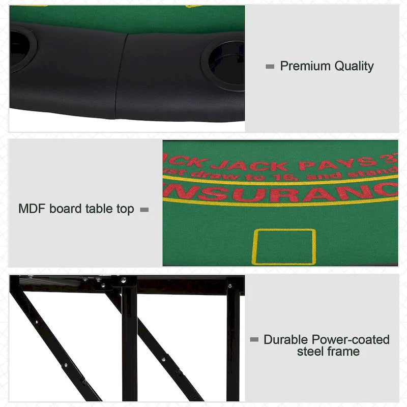 Folding Poker Table with Cup Holders and Chip Tray