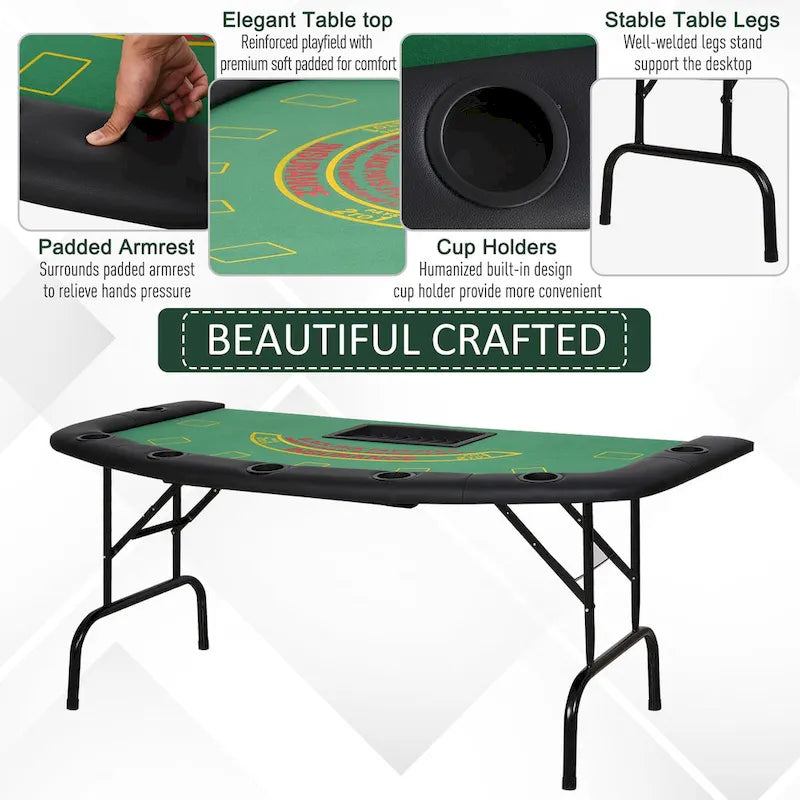 Folding Poker Table with Cup Holders and Chip Tray