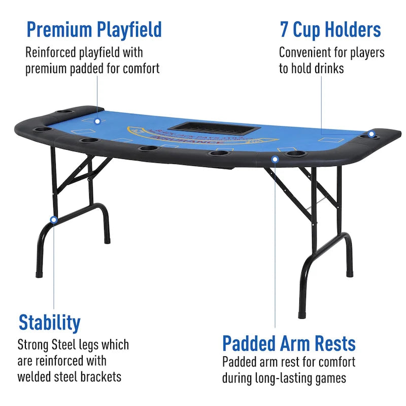 Folding Poker Table with Cup Holders and Chip Tray