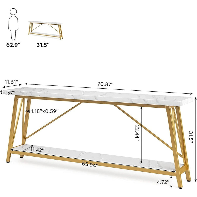 Mesa consola de dos niveles con estructura metálica