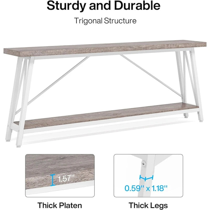 Mesa consola de dos niveles con estructura metálica
