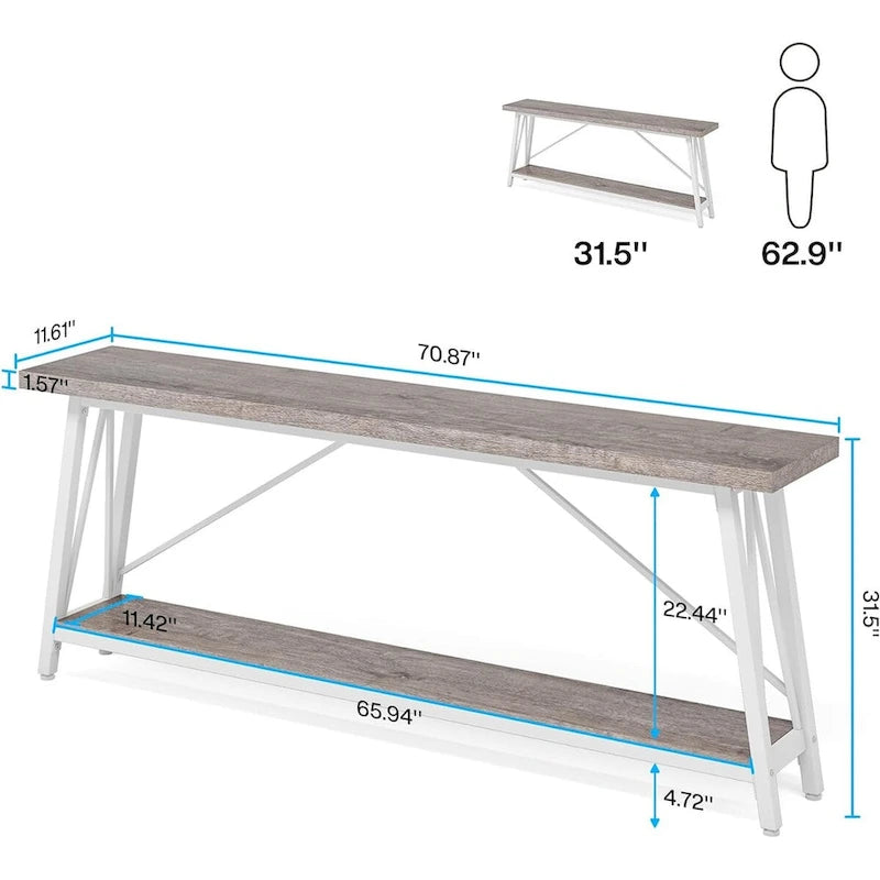 Mesa consola de dos niveles con estructura metálica