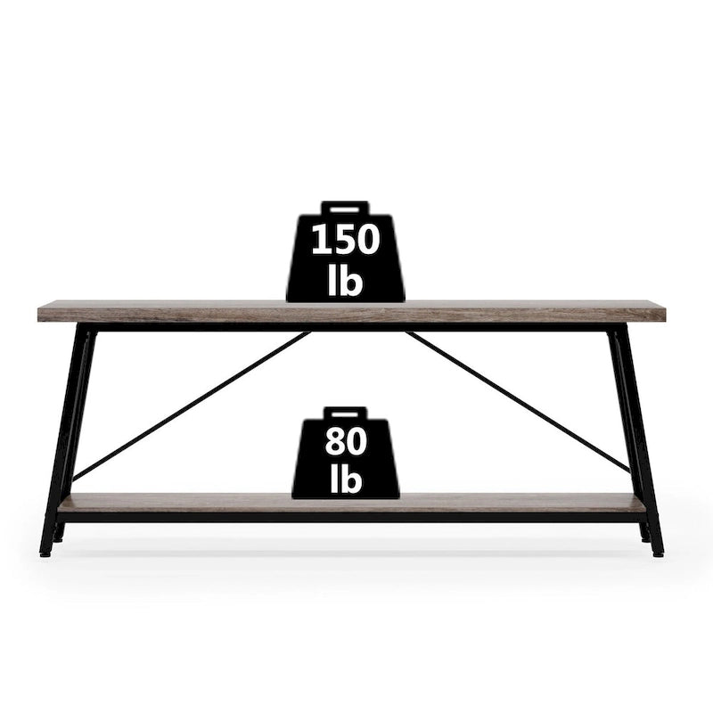 Mesa consola de dos niveles con estructura metálica