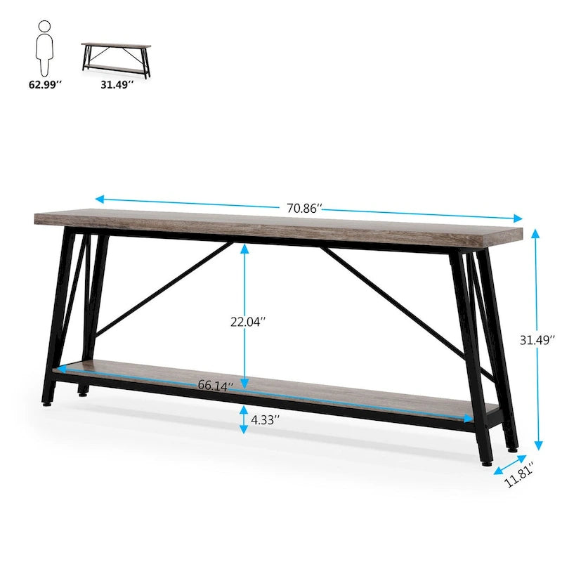 Mesa consola de dos niveles con estructura metálica