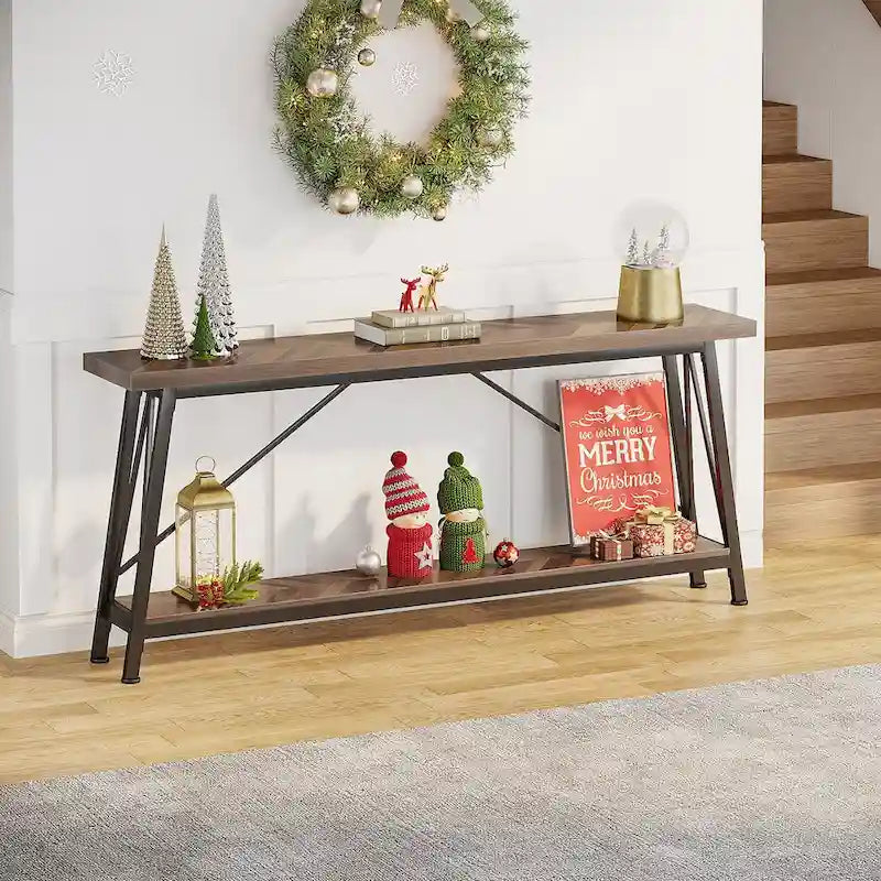 Mesa consola de dos niveles con estructura metálica