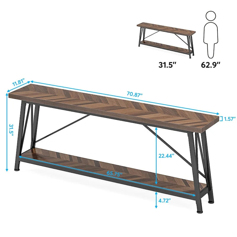 Mesa consola de dos niveles con estructura metálica