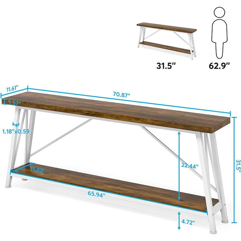 Mesa consola de dos niveles con estructura metálica