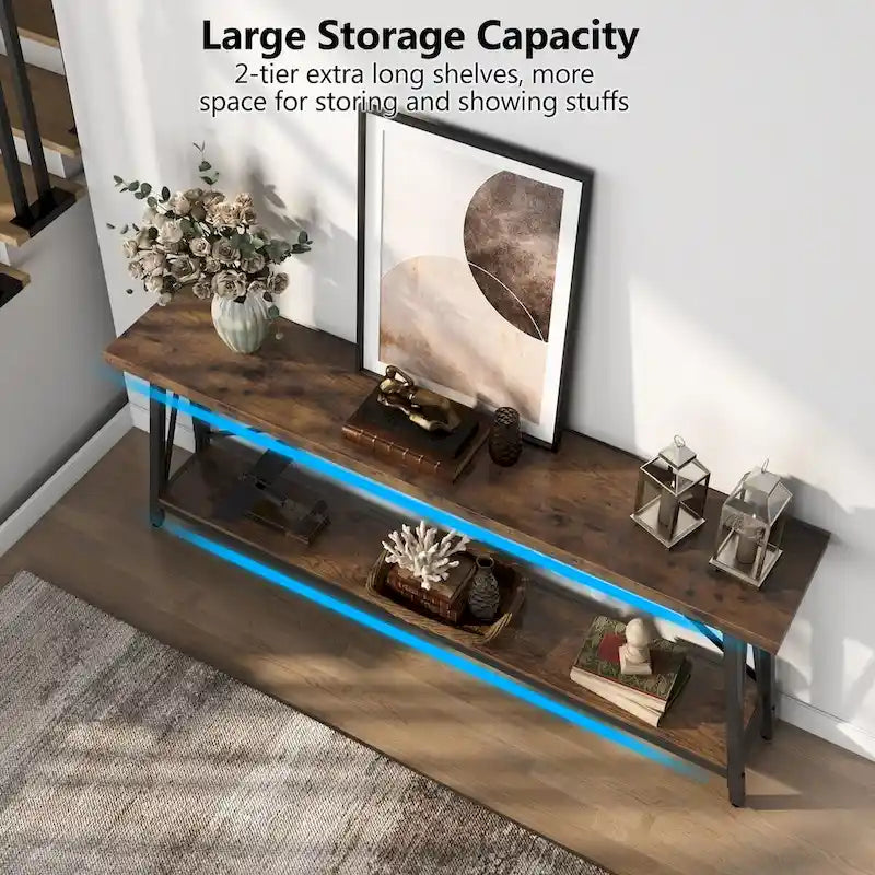 Mesa consola de dos niveles con estructura metálica