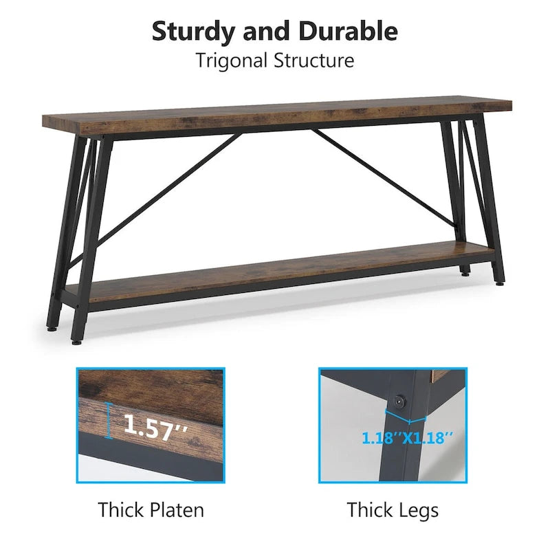 Mesa consola de dos niveles con estructura metálica