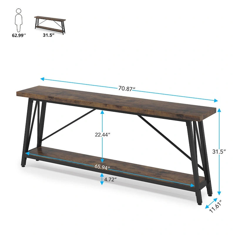 Mesa consola de dos niveles con estructura metálica