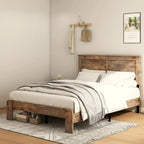 Struttura letto a piattaforma marrone scuro con doghe in legno