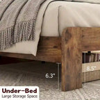 Struttura letto a piattaforma marrone scuro con doghe in legno