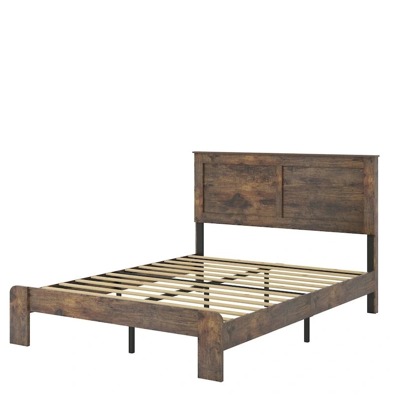 Struttura letto a piattaforma marrone scuro con doghe in legno