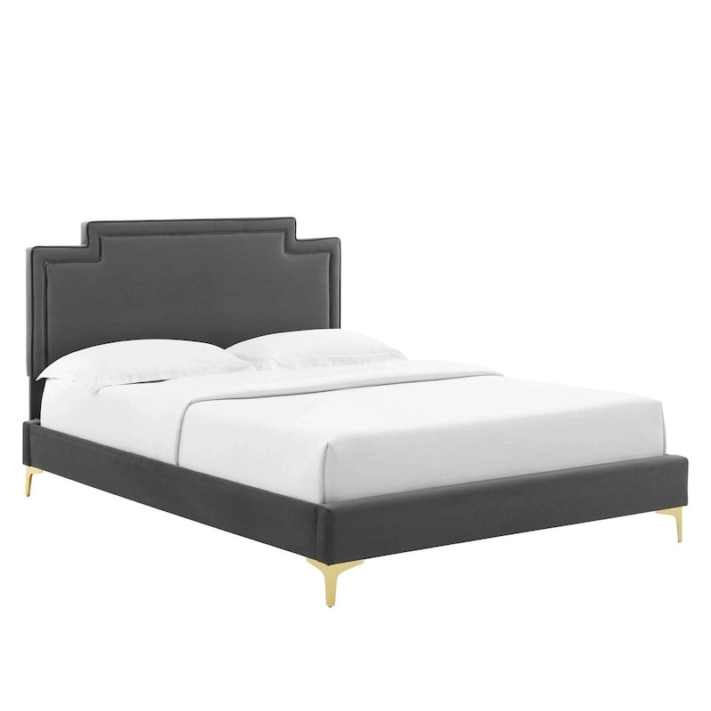 Lit plateforme king size rembourré en velours