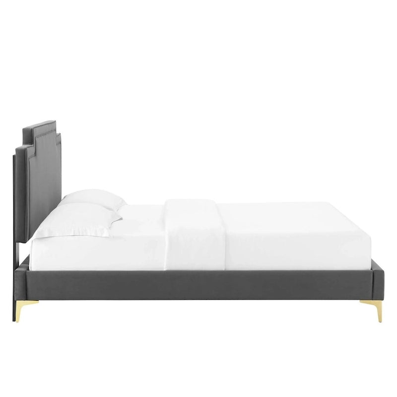 Lit plateforme king size rembourré en velours