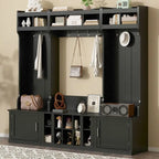 Modular Entryway Hall Tree with Bench, Coat Hooks and Shoe Storage