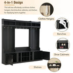 Modular Entryway Hall Tree with Bench, Coat Hooks and Shoe Storage