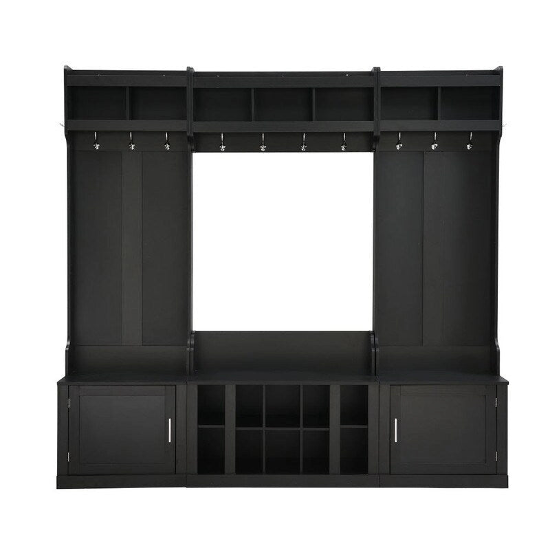 Modular Entryway Hall Tree with Bench, Coat Hooks and Shoe Storage