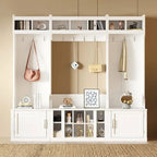 Modular Entryway Hall Tree with Bench, Coat Hooks and Shoe Storage