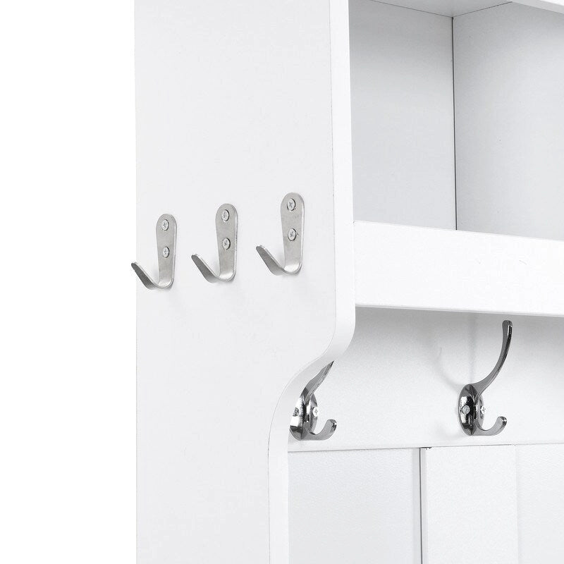 Modular Entryway Hall Tree with Bench, Coat Hooks and Shoe Storage
