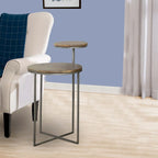 29 Inch Modern Round Accent Table, 2 Tier Brown Wood Tops, Gray Metal Base