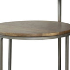 Runder Beistelltisch mit zwei Ebenen, braunen Tischplatten und grauem Metallgestell
