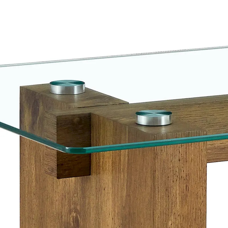 Tavolino da caffè con piano in vetro e supporti in MDF