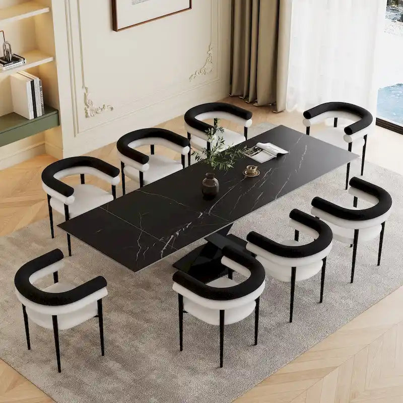Mesa de comedor rectangular extensible de piedra sinterizada con base en forma de X