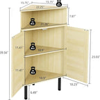 Eckschrank mit Rattantüren und offenen Regalfächern