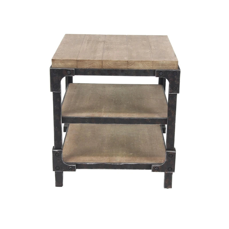 Brown Side Table with Two Shelves