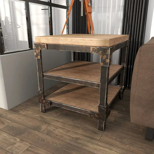 Brown Side Table with Two Shelves