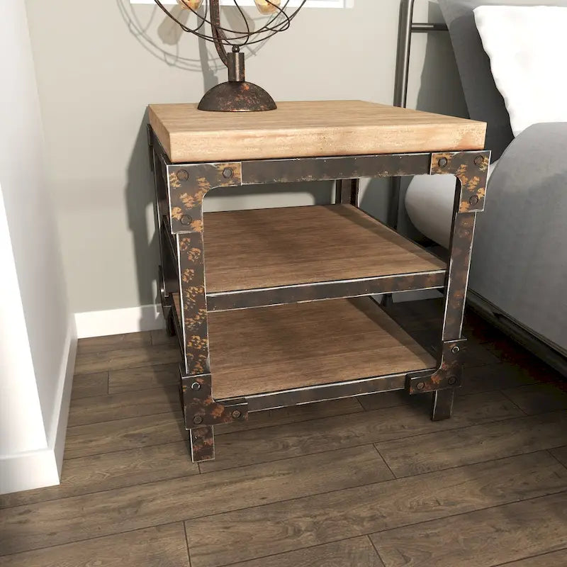 Brown Side Table with Two Shelves