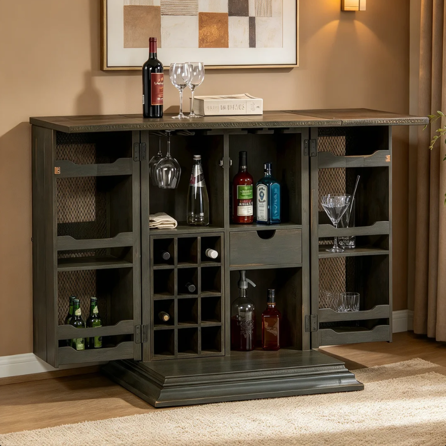 Mueble bar gris pizarra con cubierta extensible